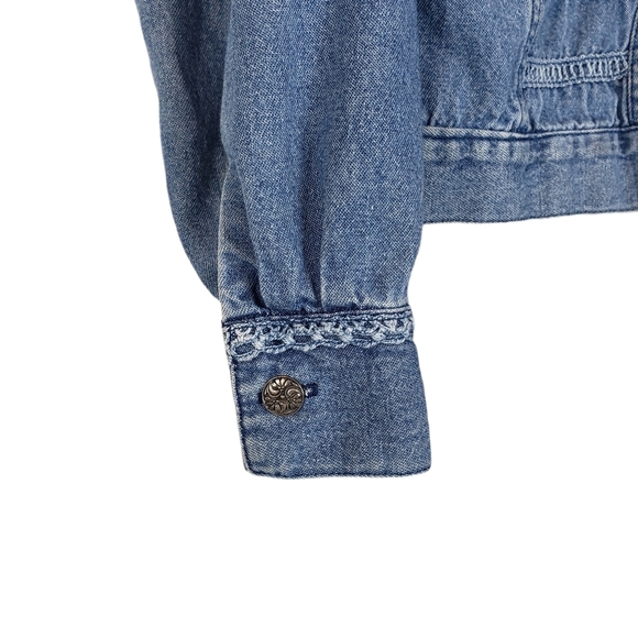 Vintage Saint Germain Blue Chambray Jacket Sz L ? Crotchet Button Up Jean Denim - Picture 5 of 12
